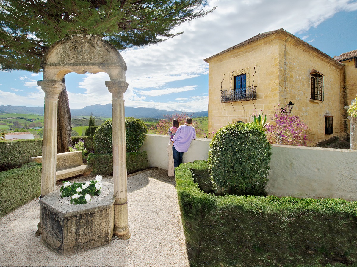 A couple enjoying the view at a country estate villa